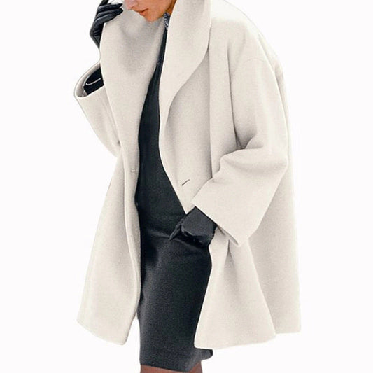 Plus Size Women's Solid Color Round Neck Button Coat - Oversized Hooded Wool-Like Long Coat For Fall&Winter CJ US
