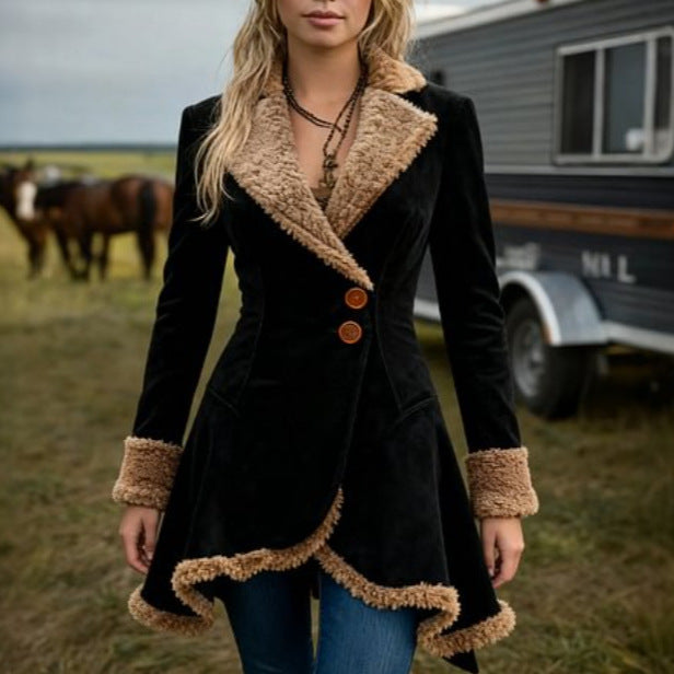 Fleece Jacket  Fur Integrated Thick Coat For Women 