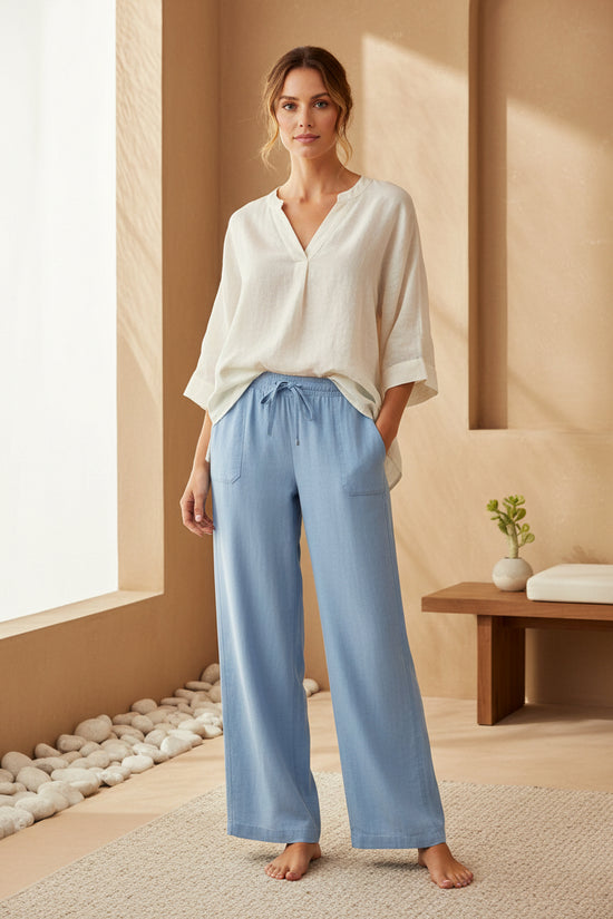 Women's Wide-Leg Cropped Pants with Lace Trim & Pockets 