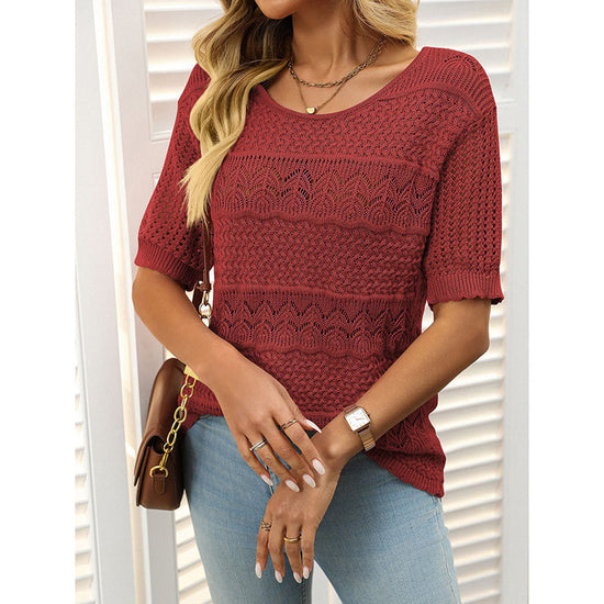 Women’s Short Sleeve Crochet Knit Hollow-Out Top CJ US
