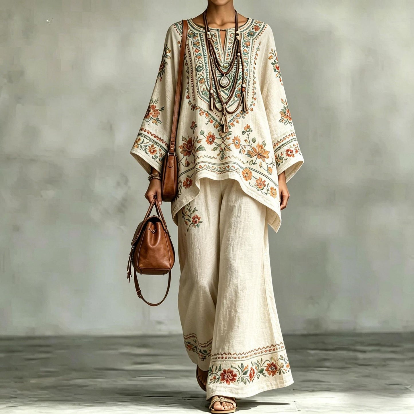 Women's Fashionable Loose-Fit Printed Long-Sleeve Set 