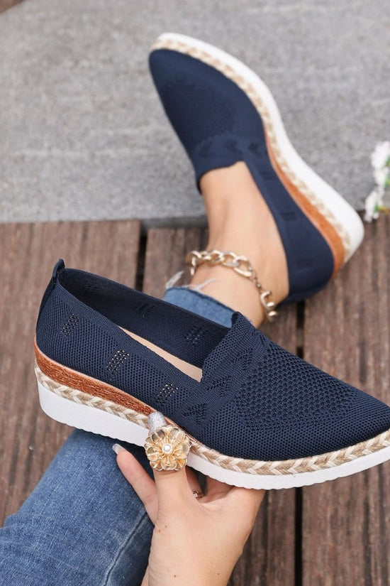 Woven Hemp Rope Platform Shallow Breathable Snakeskin Pointed Toe Women's Flats 