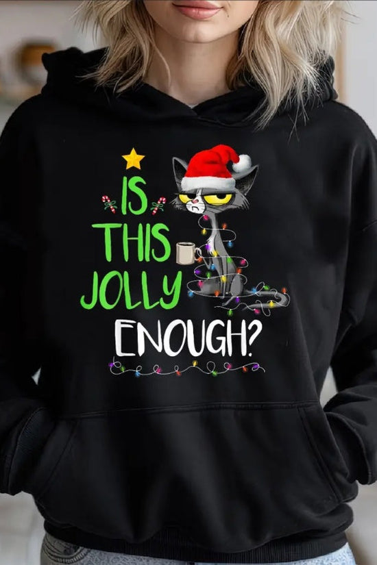 Women’s Black Cat Christmas Hoodie – Funny Holiday Pullover Sweatshirt CJ US