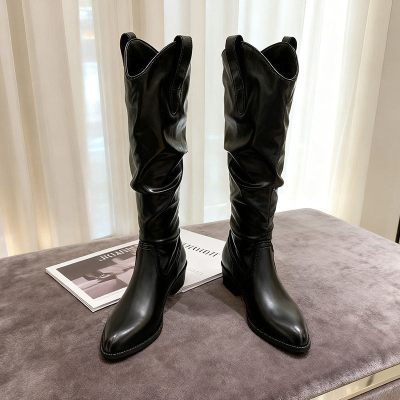 Fashionable Chunky Heel Suede High-top Riding Boots 