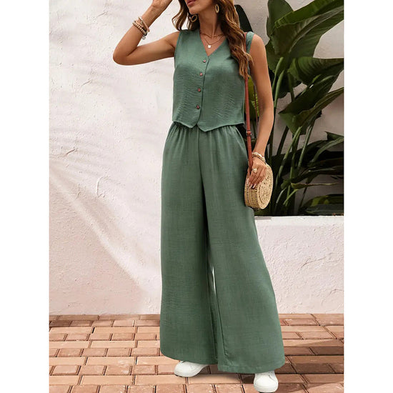 Women’s crop vest blazer wide leg pants set CJ US