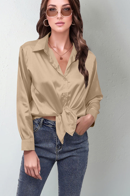 Women’s Satin Lapel Button-Down Blouse 