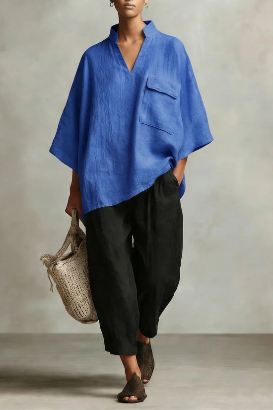 Loose-fitting Solid-color Stylish Women's Linen Shirt 
