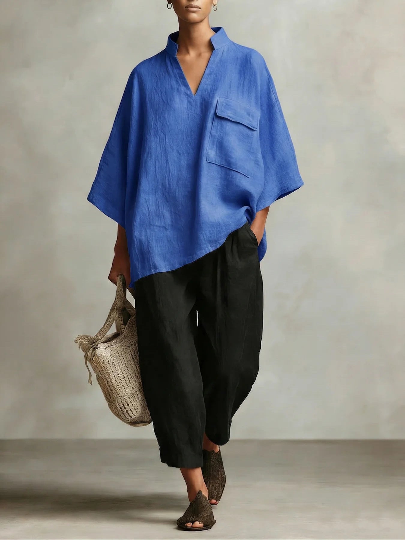 Loose-fitting Solid-color Stylish Women's Linen Shirt 