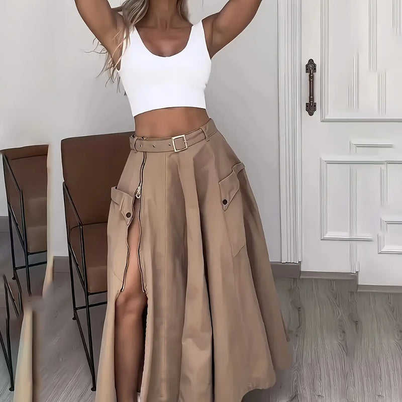 Women Two Piece Outfits Summer Cropped Vest Top High Waisted Slit Skirt Casual Matching Sets CJ US