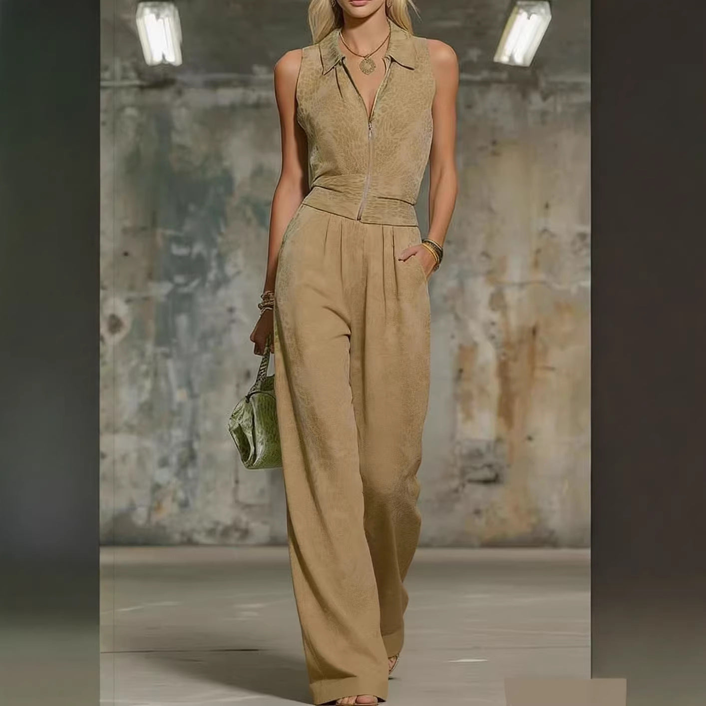 Printed Zip-up Sleeveless Jumpsuit 