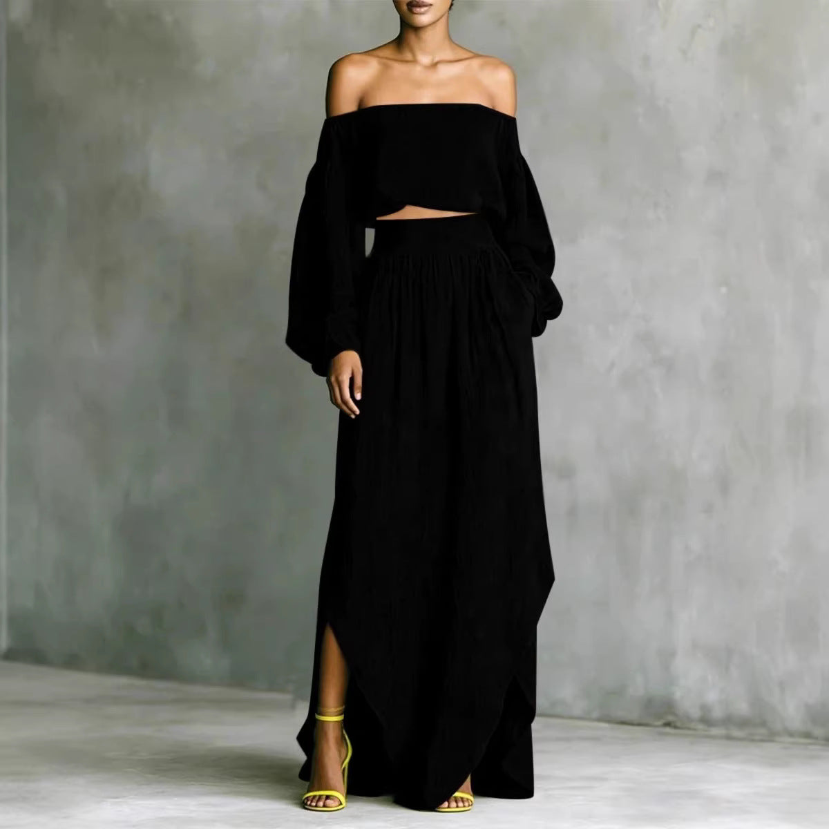 Casual Off-shoulder Top And An Asymmetrical Skirt Two Pieces 