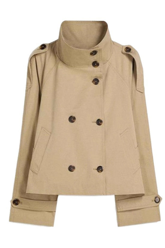 Womens Buttoned Waist-Cinching Lace-Up Trench Coat 