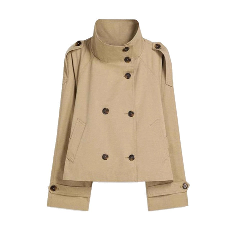 Womens Buttoned Waist-Cinching Lace-Up Trench Coat 