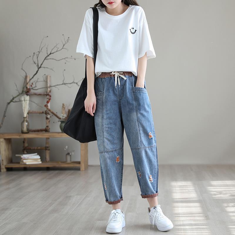 Women's Summer Fashion Ripped Ninth Jeans CJ US