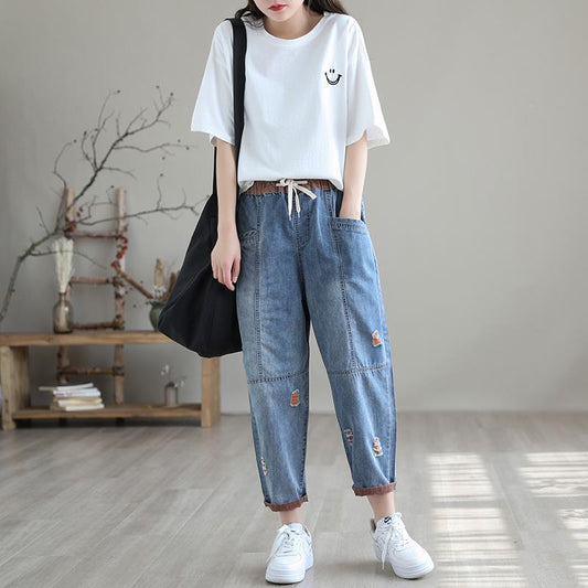 Women's Summer Fashion Ripped Ninth Jeans CJ US