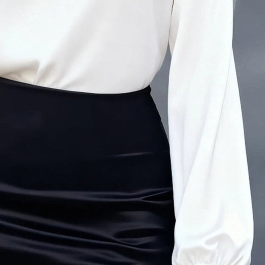 Women's Elegant Long Sleeve V-Neck Solid Color Relaxed Fit Solid Shirt, Business Casual Office Blouse For Fall 