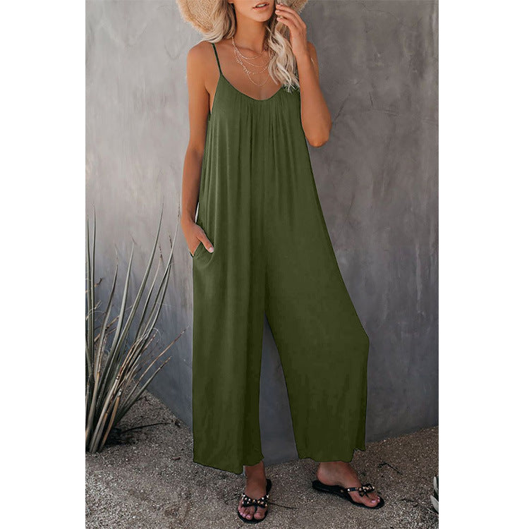 Women’s Pleated Chest Cross-Strap Jumpsuit 
