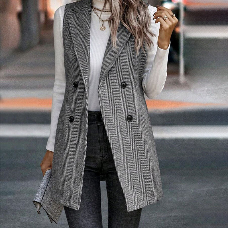 Women's Sleeveless Blazer Vest, Trendy Fall Winter Business Casual Cardigan 