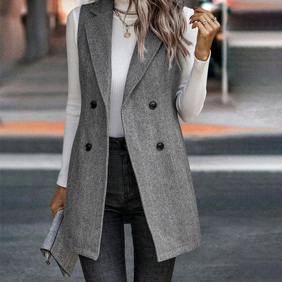 Women's Sleeveless Blazer Vest, Trendy Fall Winter Business Casual Cardigan 