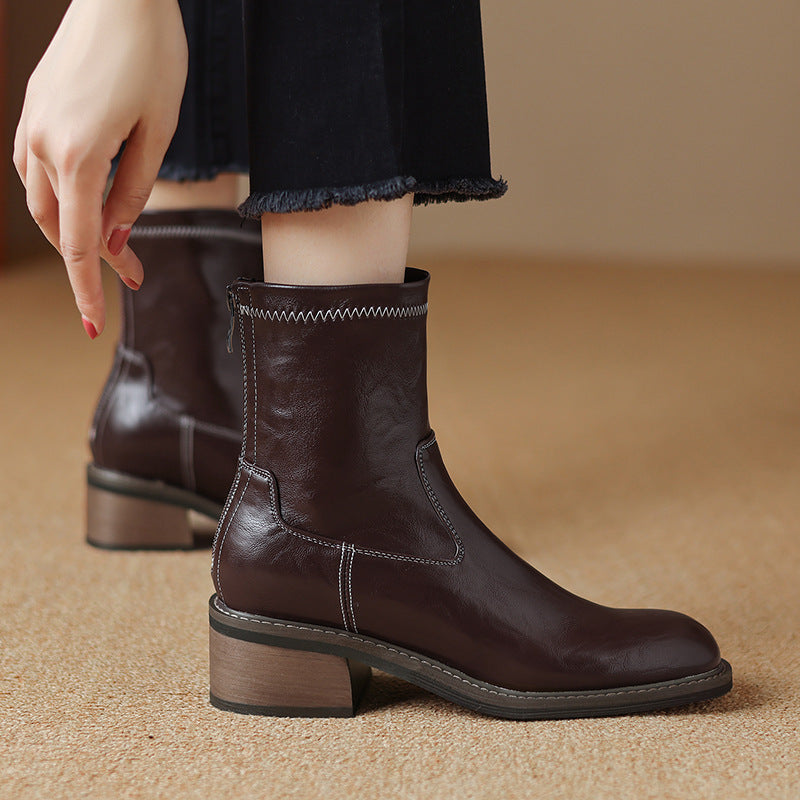 Women's Simple And Casual Mid-heel Martin Boots CJ