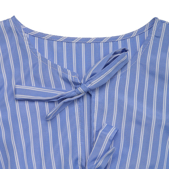 Women’s Striped Tie-Front Puff Sleeve Mini Dress CJ US