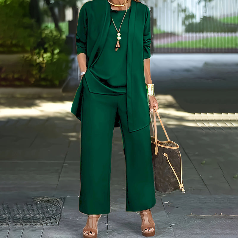 Women's Plus Size Casual 3-Piece Set Open Front Cardigan Sleeveless Vest Pants Solid Color Lounge Set CJ US