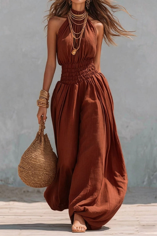 Sleeveless hanging neck lantern pants jumpsuit for women