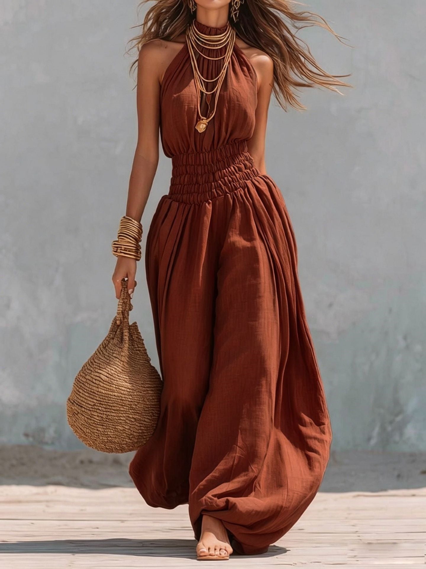 Sleeveless hanging neck lantern pants jumpsuit for women