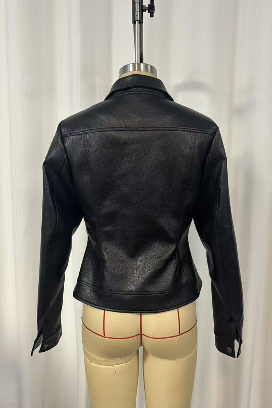 Vintage Washed PU Leather Biker Jacket | Slim Fit Moto Zip | Black 