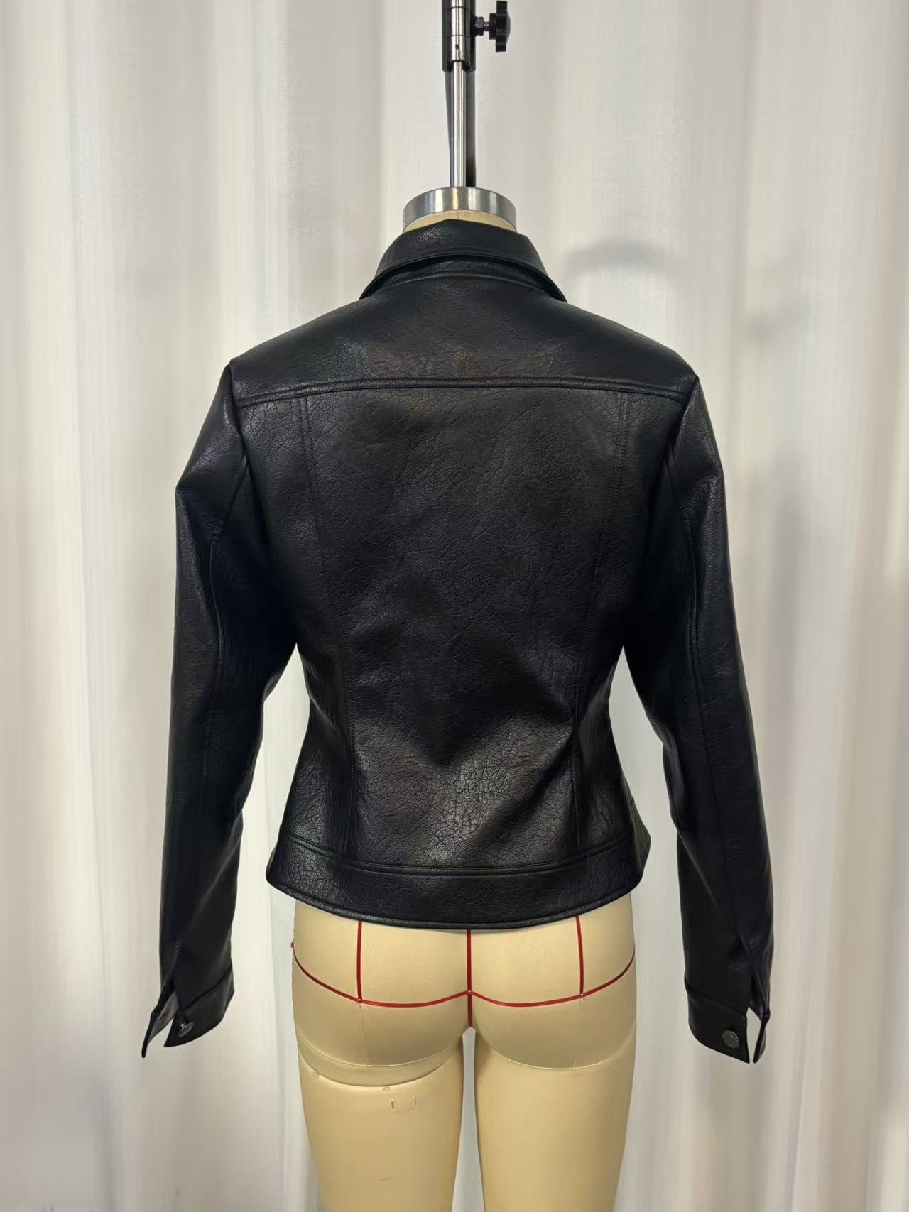 Vintage Washed PU Leather Biker Jacket | Slim Fit Moto Zip | Black 