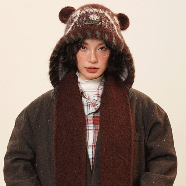 Women’s Cute Bear Ear Knitted Hat – Warm Ear-Covering Winter Beanie - FitiqueFit