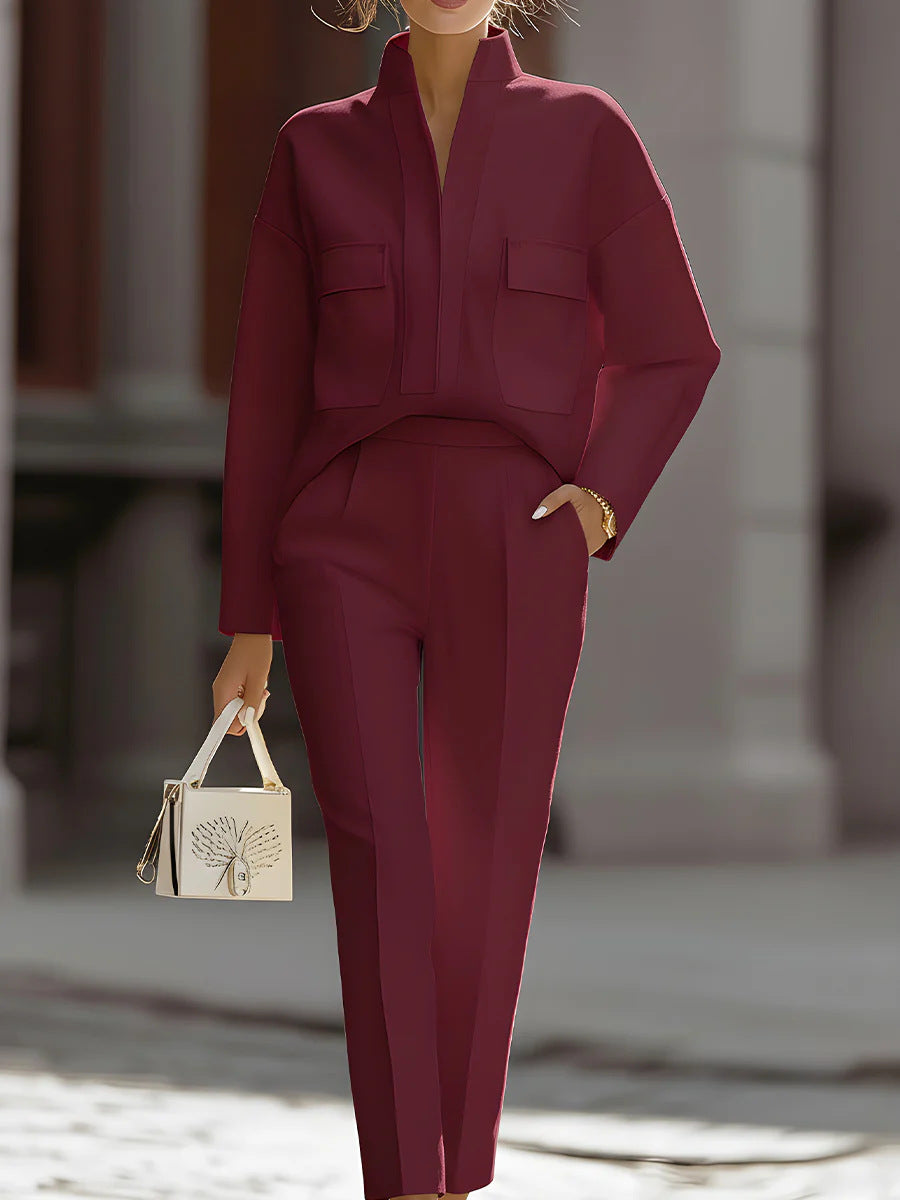 Stylish Urban Commuter Pocketed Top And Pants Set 