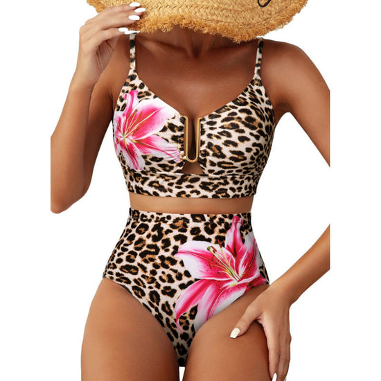 Floral Print High-Waisted U-Line Bikini Set Swimwear for Women 
