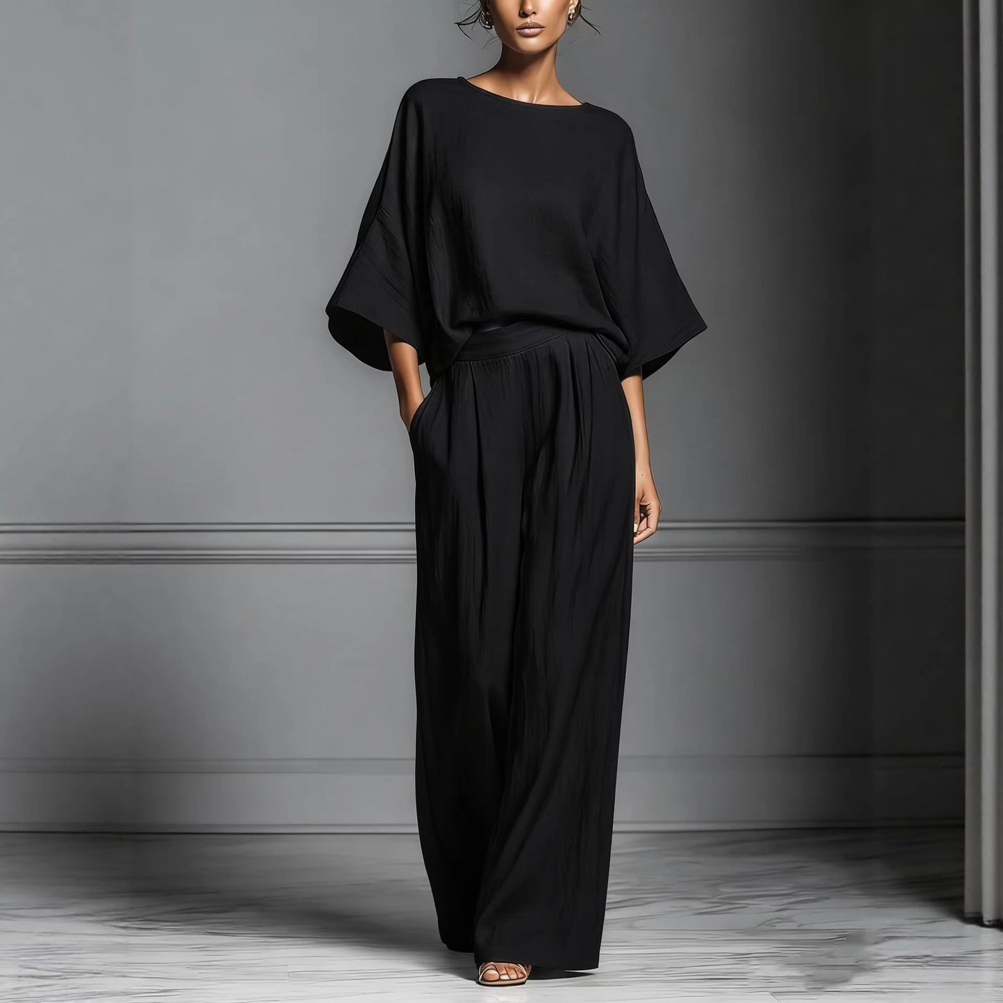 Womens Fashionable And Elegant Flared-Sleeve Linen Suit 
