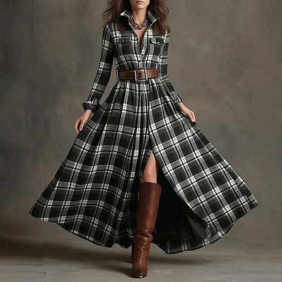 Elegant Commuter Printed Lapel Slim-Fit Dress 