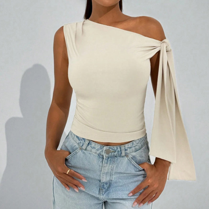 Women's  One Off The Shoulder Tops Asymmetrical Neck Tie Shoulder Going Out Shirt 