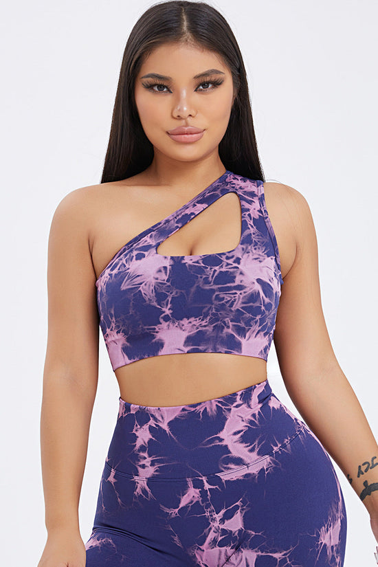 Seamless One-Shoulder Bra & Scrunch Leggings Set - High Waisted Yoga Pants 