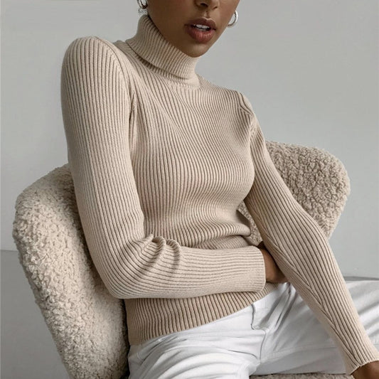 Solid Color Pit Strip Knit Pullover Turtleneck Sweater - Diversi™ Fashion