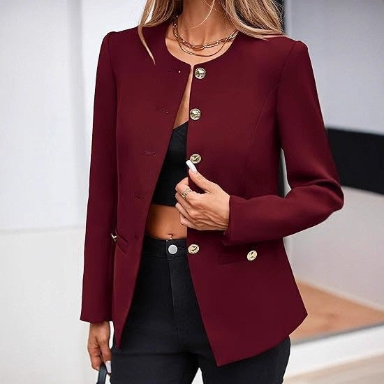 Round Neck Long Sleeve Button Cardigan 