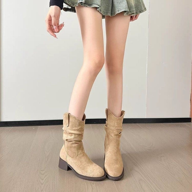 Women's Solid Color Versatile Chunky Heel Ankle Boots 