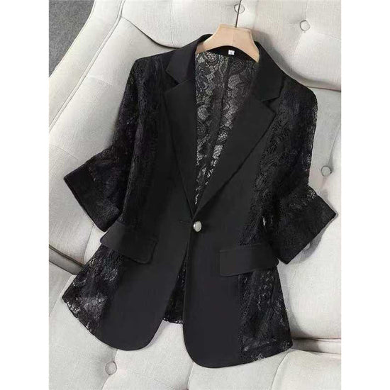 Solid color lace patchwork small suit jacket for women's top 