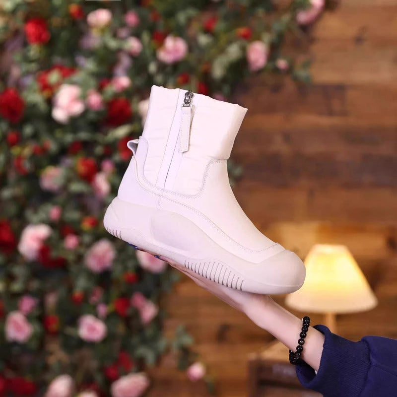 Winter Plush Snow Boots With Side Zipper Warm Thick-sole Non-slip Waterproof Short Shoes For Women 