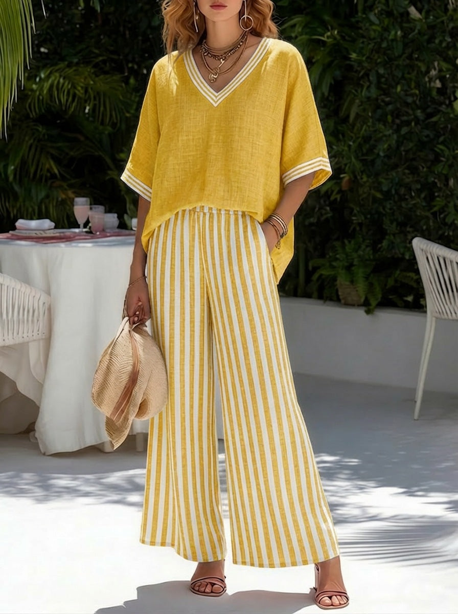 Tunic-style Striped Casual Trousers Womens Outfit 