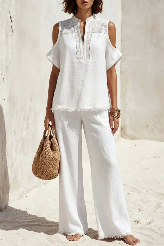 Womens Fashion Short-Sleeve Off-Shoulder Pantsuit 