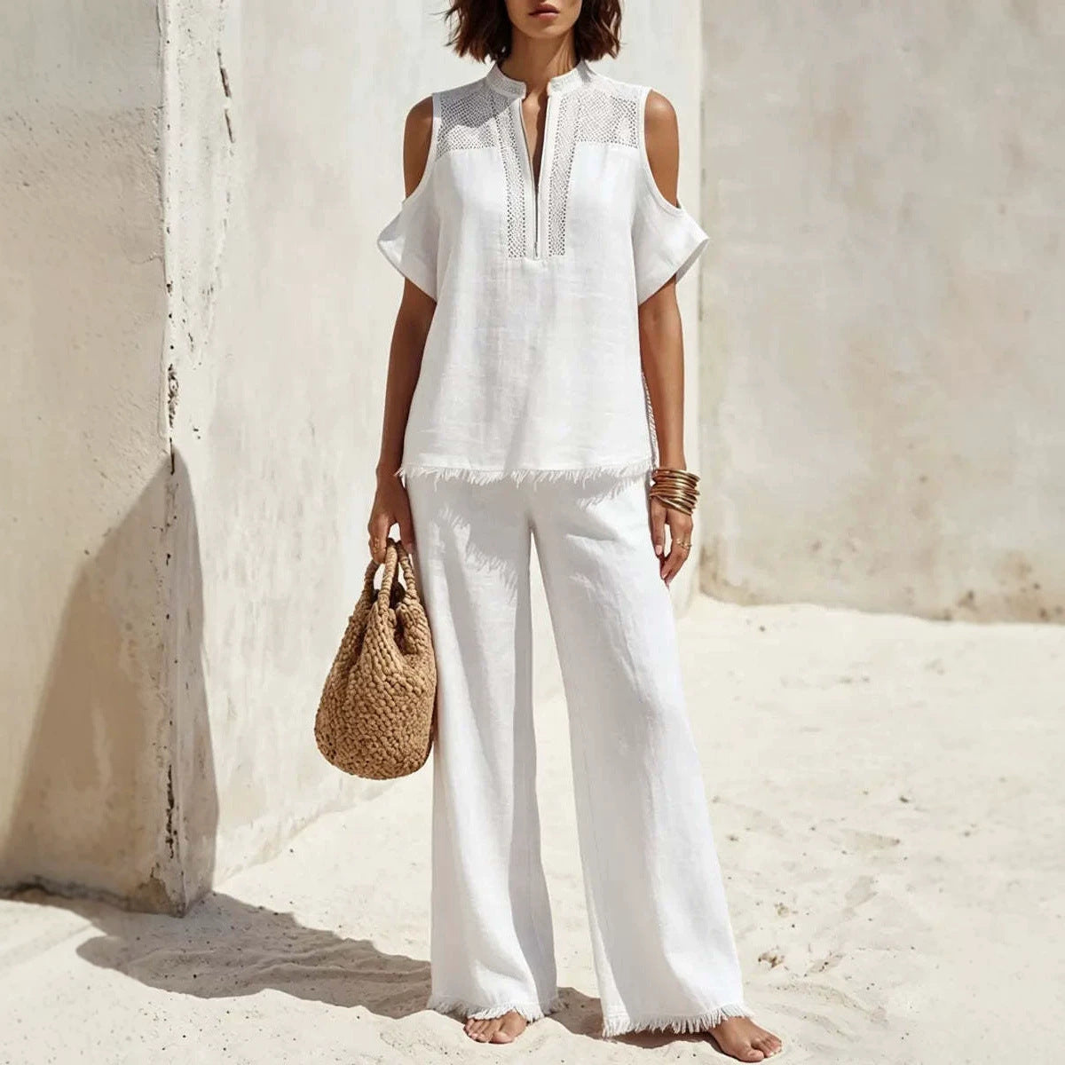 Womens Fashion Short-Sleeve Off-Shoulder Pantsuit 
