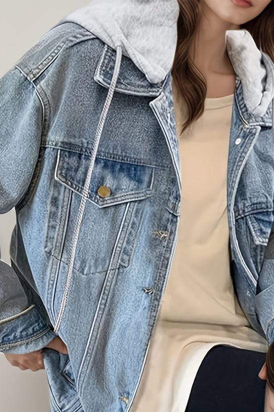 Women's Hooded Denim Jacket, Oversized Retro Denim Jacket, Elastic And Loose, Comfortable And Lightweight CJ US