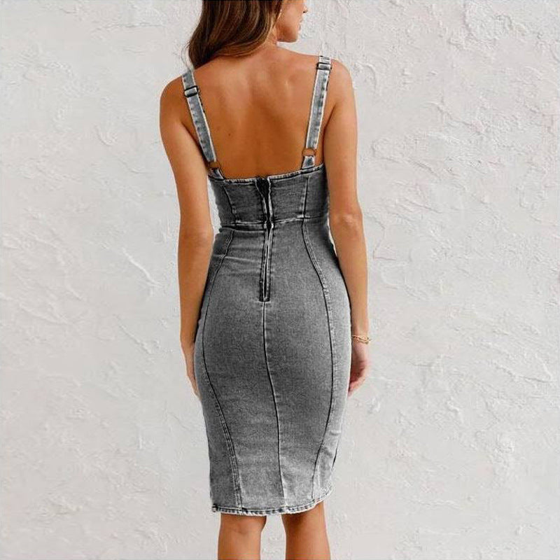 U-neck Suspender Denim Dress Women | jeans dresses for ladies