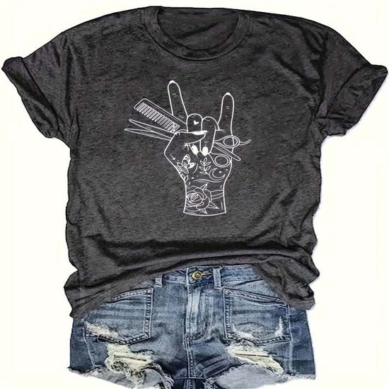 Print Crew Neck T-shirt, Casual Short Sleeve Top CJ