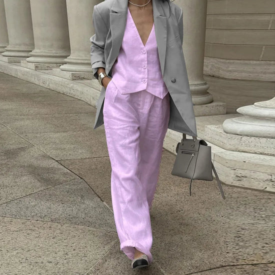 Women’s V‑Neck Button‑Front Vest & High‑Waist Pants Set 