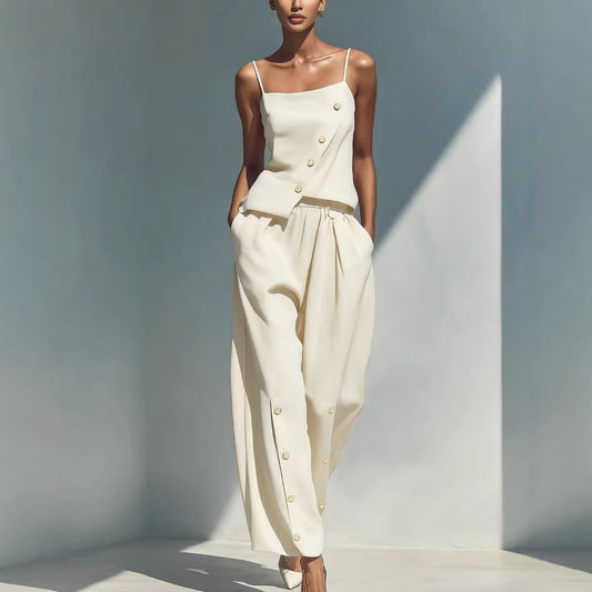 Gold-buckle Decorated Camisole And Pants Set 